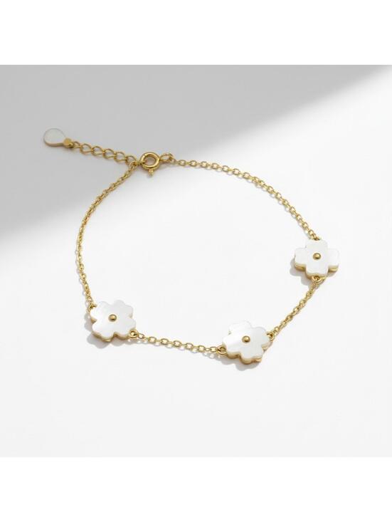 Jewelry - 7" Mother of Pearl 3 Clover Bracelet - 18K Gold over .925 Sterling Silver